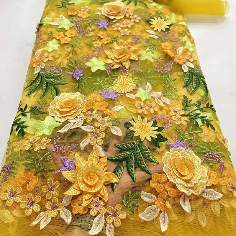 Textile And Sewing Supply - Tessuto in Tulle Ricamato Floreale 3D